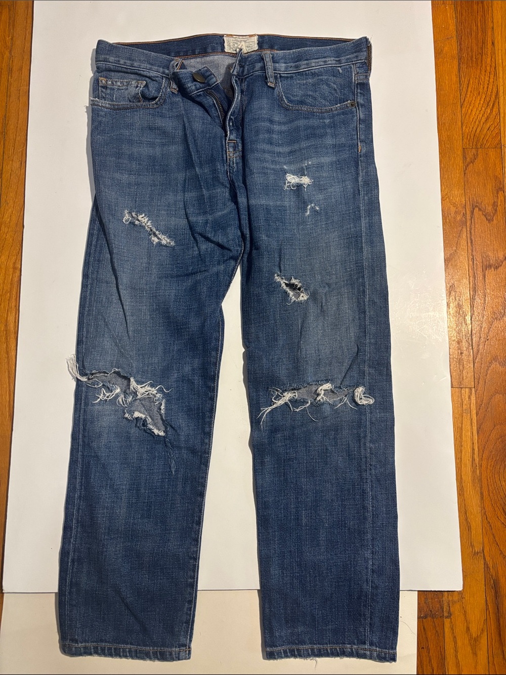 Current/Elliott 1957 Women's Distressed Dark Blue Boyfriend Jeans